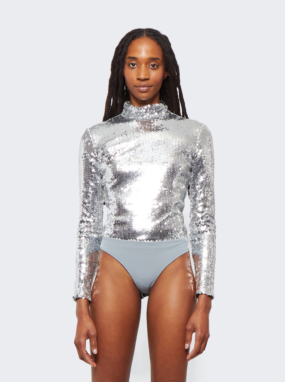 Women | Brandon Maxwell | Long Sleeve Sequin Bodysuit | Silver