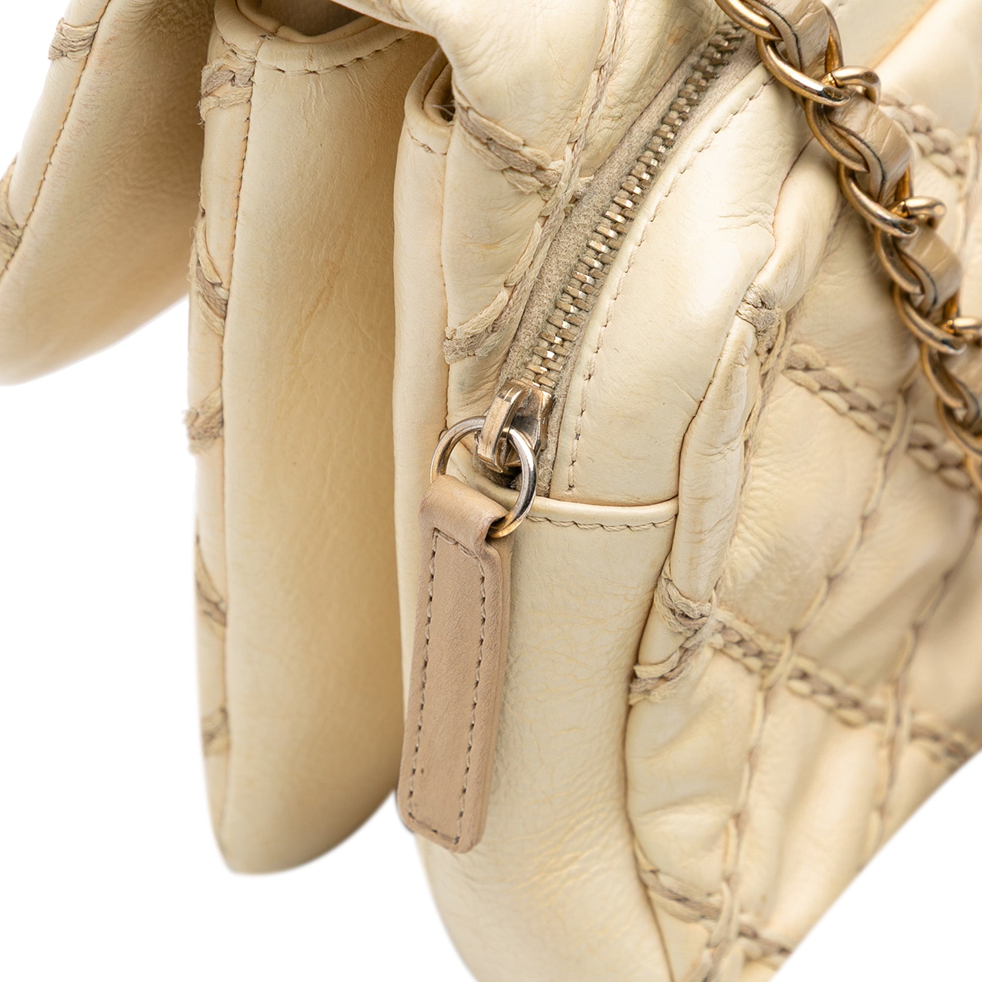 Chanel | Pre-Owned Quilted Calfskin Triple Stitched Single Flap | Brown/Beige