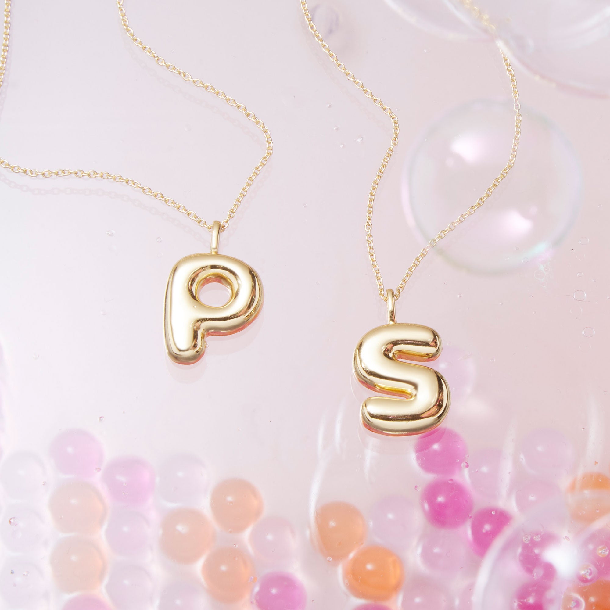 Stone and Strand Gold Vermeil XL Bubble Tea Initial Necklace Editorial Image