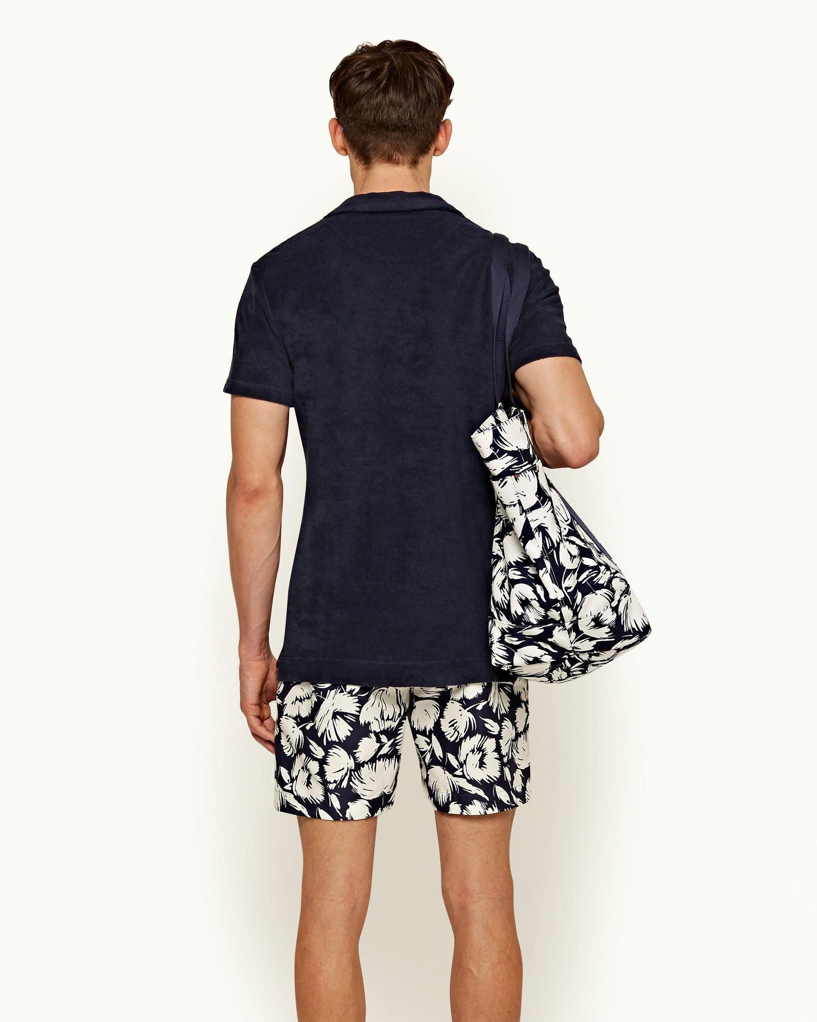 Bulldog Navy/White Sand Mid-Length Floral Swim Shorts | Navy/White Sand