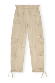 Beige Washed Satin Pocket Trousers | Safari
