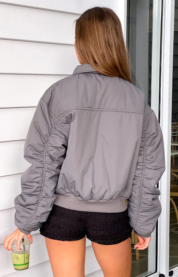 Benson Puff Bomber Jacket | Grey