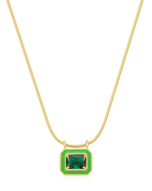 Bezel Pendant Necklace - Bright Green - Gold | Plated Gold