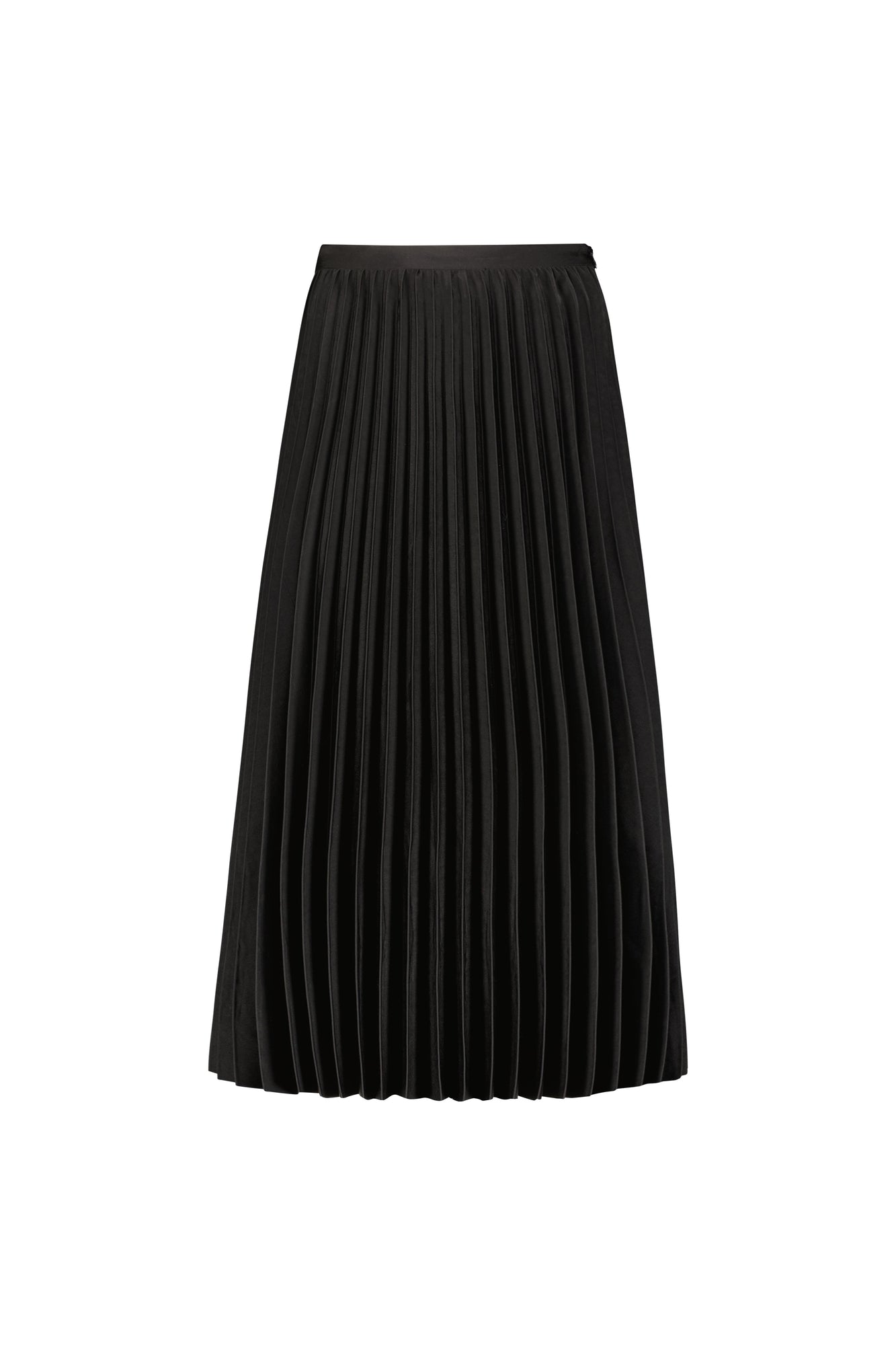 Satin Pleated Midi Skirt | Black