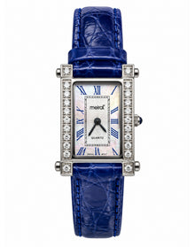 Blue Diamond Rectangular Watch | White