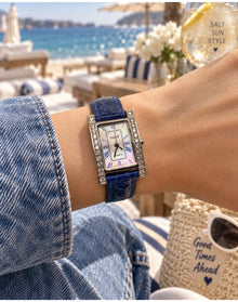 Blue Diamond Rectangular Watch | White