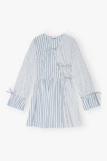 Blue Stripe Cotton Mini Wrap Dress | Egret