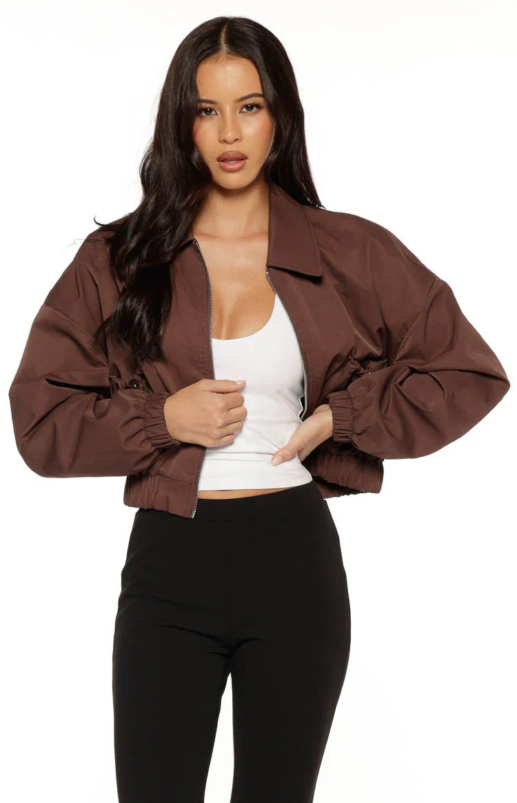 Bobbi Collar Bomber Jacket | Chocolate
