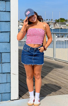 Boston Strapless Top | Red Gingham