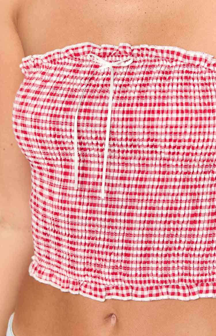 Boston Strapless Top | Red Gingham