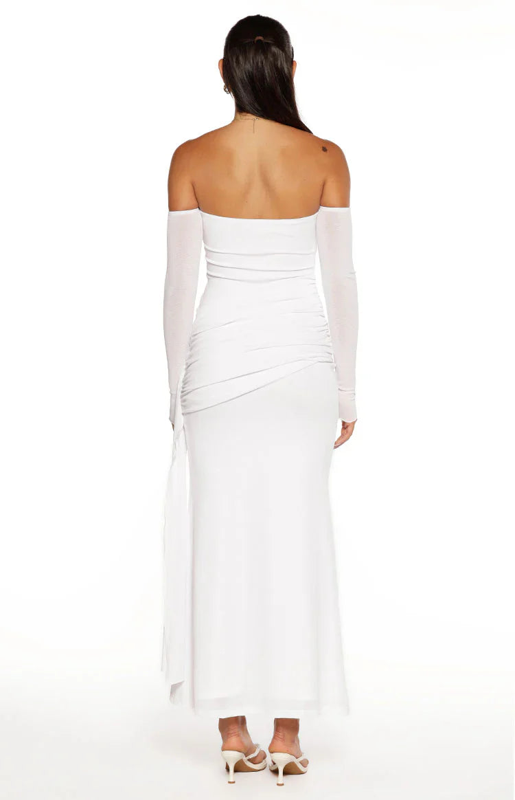 Breanna Long Sleeve Ruched Maxi Dress | White