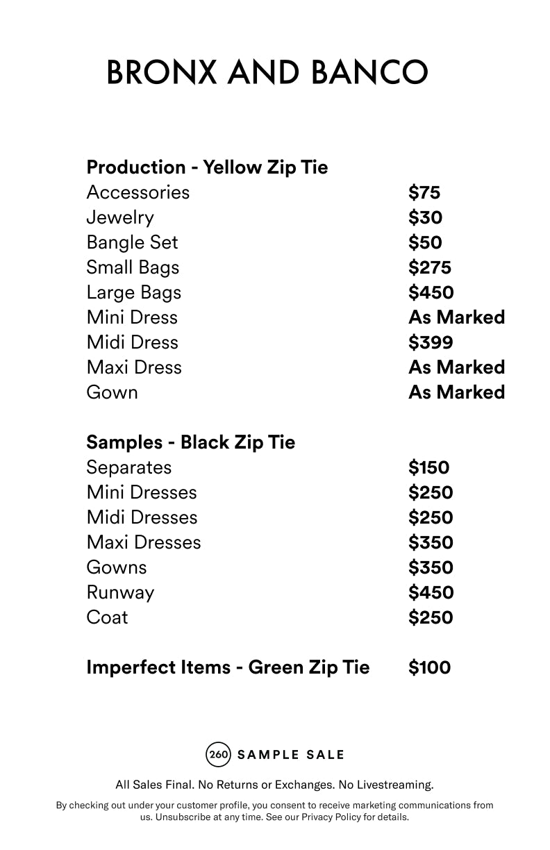 Price table