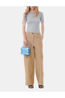 Brown Herringbone Canvas Mid Waist Trousers | Tiger's Eye