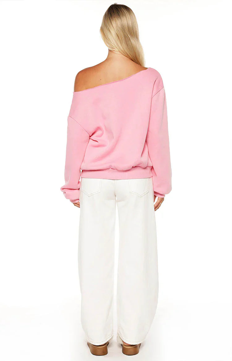 Buffie Wash Off Shoulder Sweater | Pink