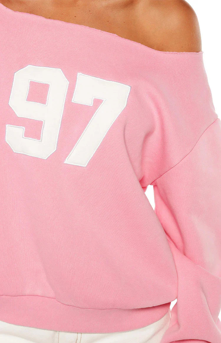 Buffie Wash Off Shoulder Sweater | Pink