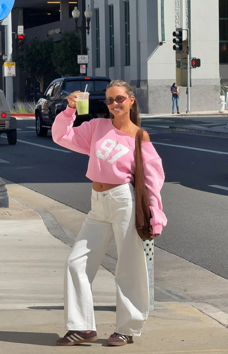 Buffie Wash Off Shoulder Sweater | Pink