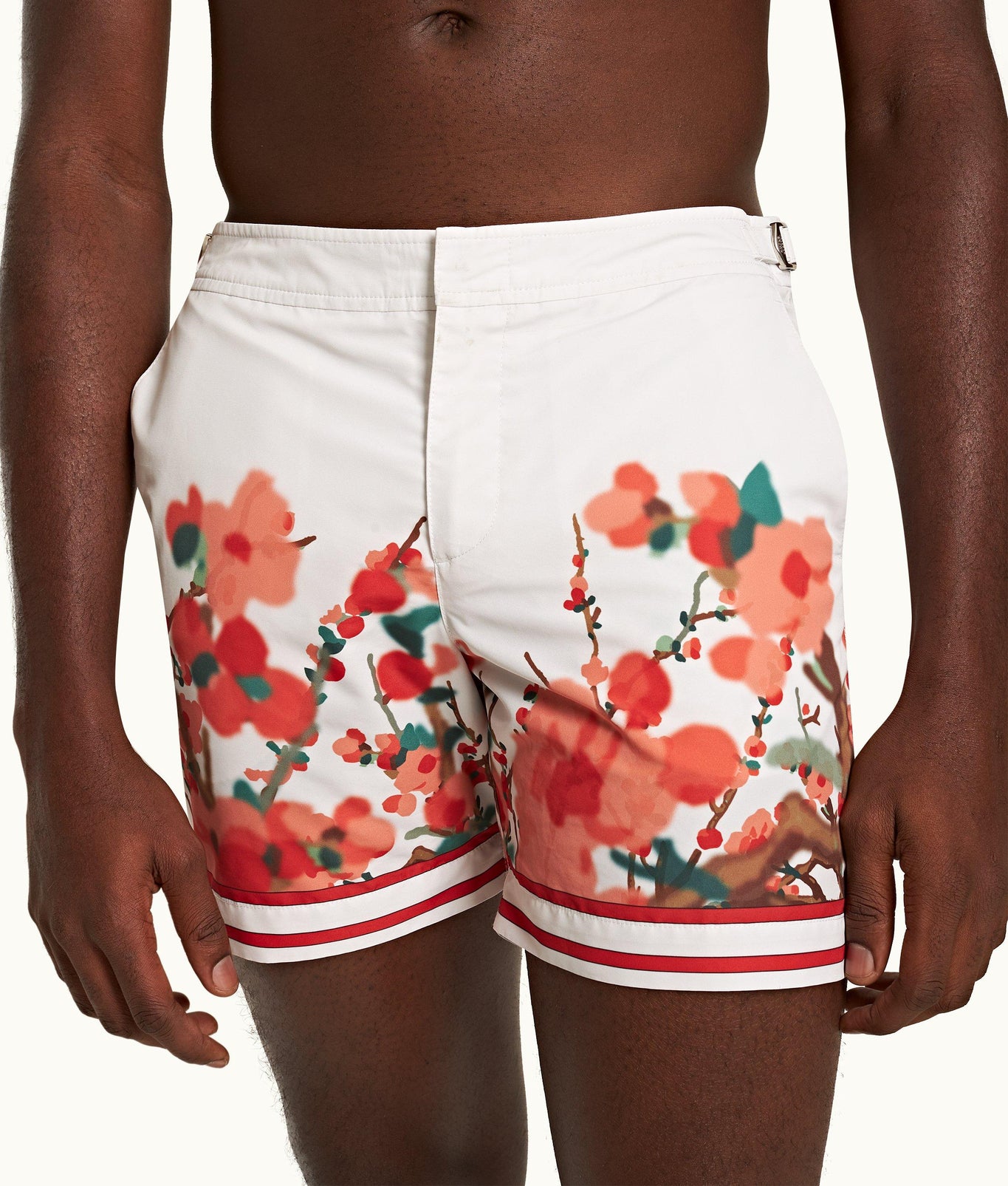 Bulldog Blossom Season Print Mid-Length Swim Shorts | Red