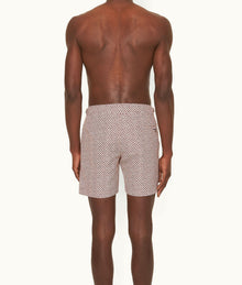Bulldog Geo Print Mid-Length Swim Shorts | Copper Red/White Sand