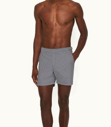 Bulldog Jacquard Geometric Mid-Length Swim Shorts | Night Iris/White Sand