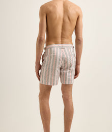 Bulldog Mid-Length Soft Stripe Swim Shorts | Pink/Grey Stripe