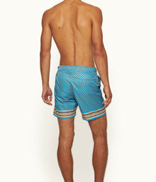 Bulldog Mid-Length Solmio Print Swim Shorts | California Blue