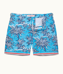 Bulldog Palm Border Mid-Length Swim Shorts | Bright Wish Blue