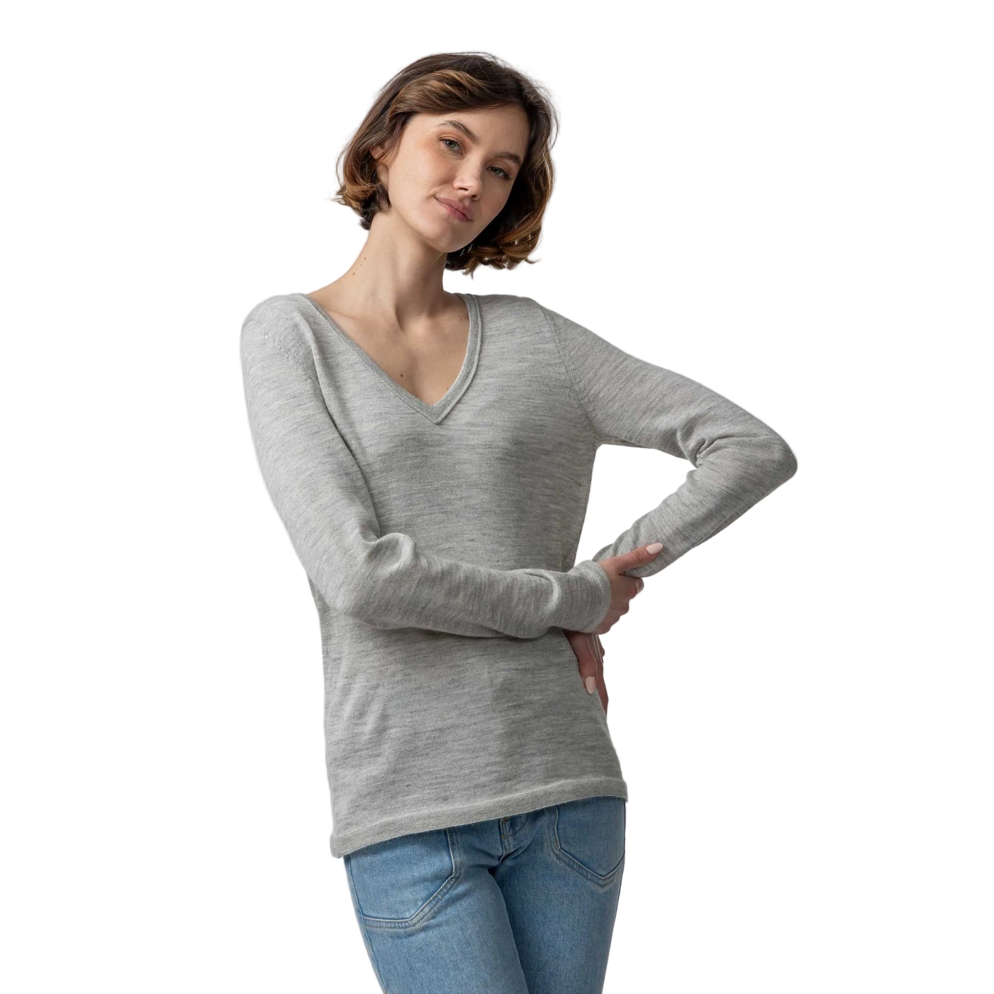 Women | V Neck Sweater | Pearl Grey