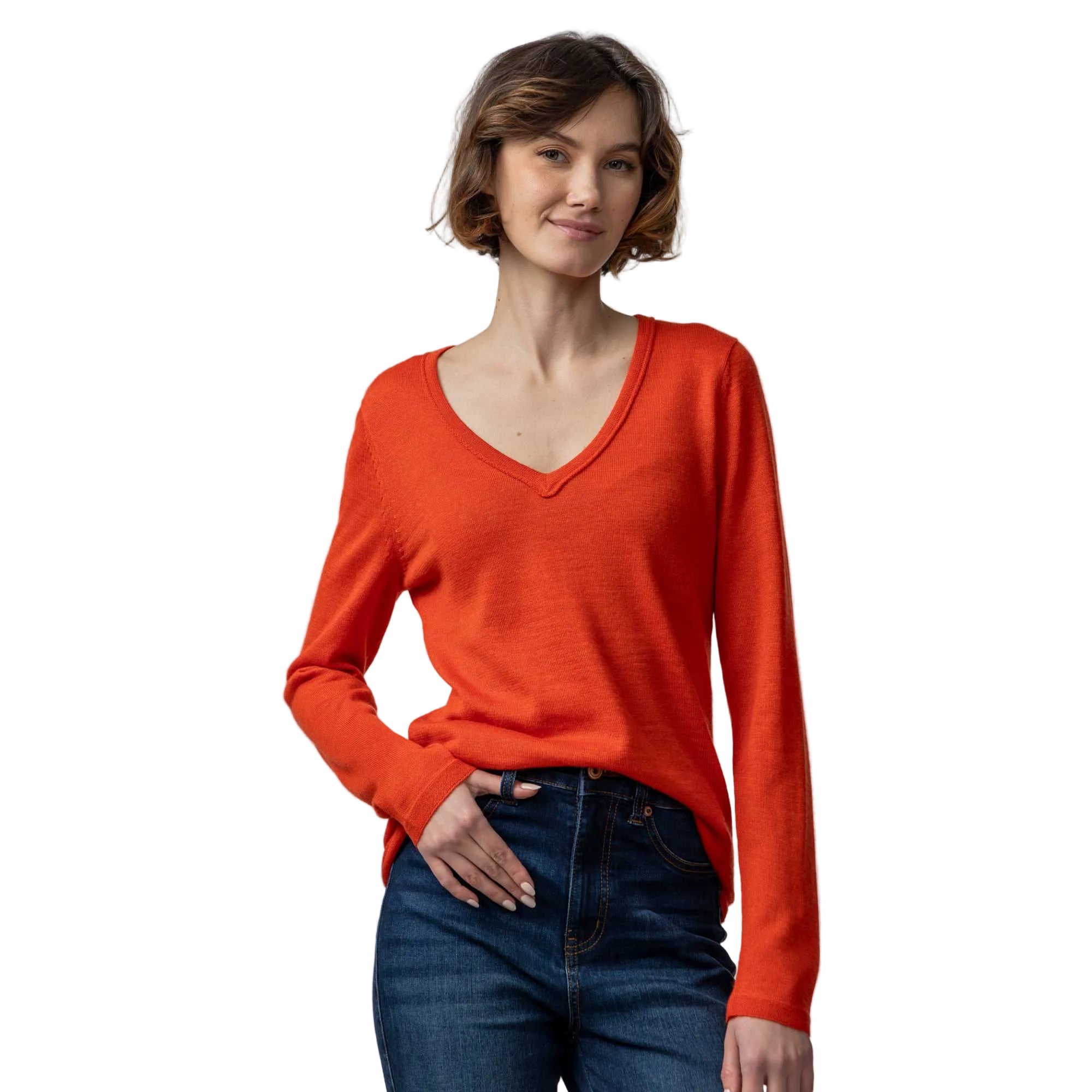 Women | V Neck Sweater | Tangerine