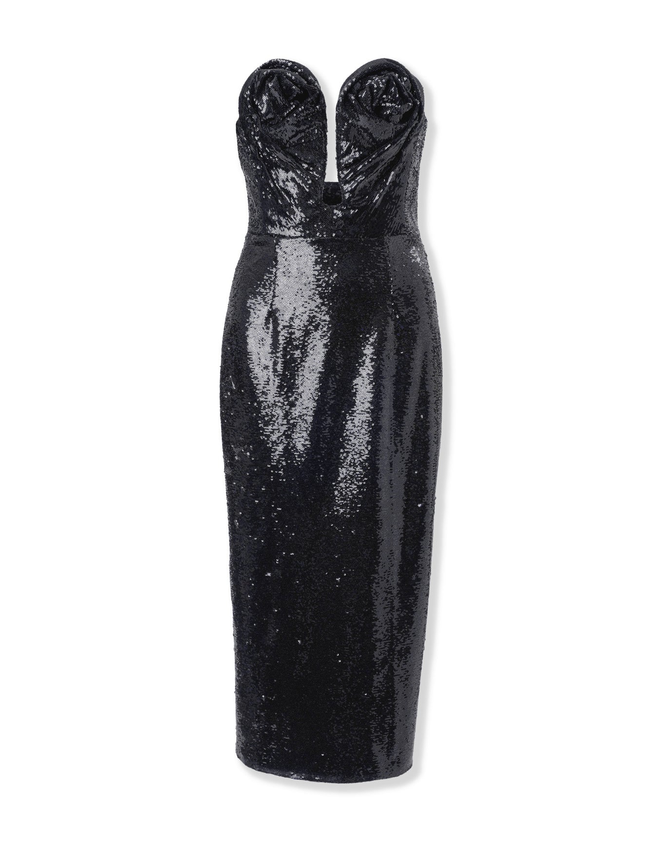 Strapless Deep U-Neck Midi Dress | Black