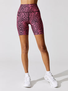 Carbon38 | Swirly Leopard Printed Biker Short | Electric Pink Swirly Leopard