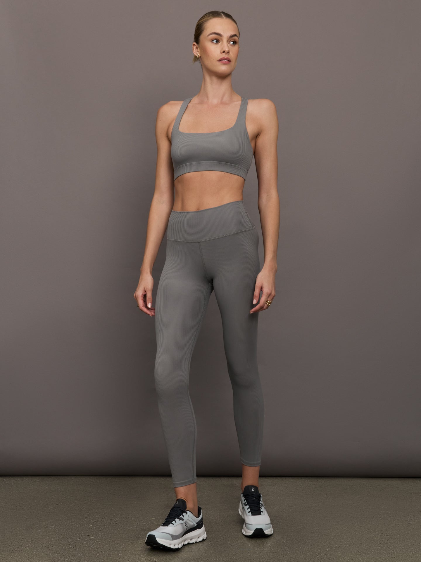 Racerback Bra in Ribbed Melt | Steel Grey
