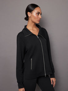 Knit Jacket with Asymmetrical Zip in Interlock | Black