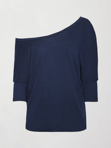 Carbon38 | Long Sleeve Off Shoulder Tee | Navy Blazer