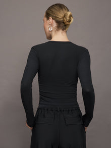 Long Sleeve Ruched Top in Ribbed Jersey | Black