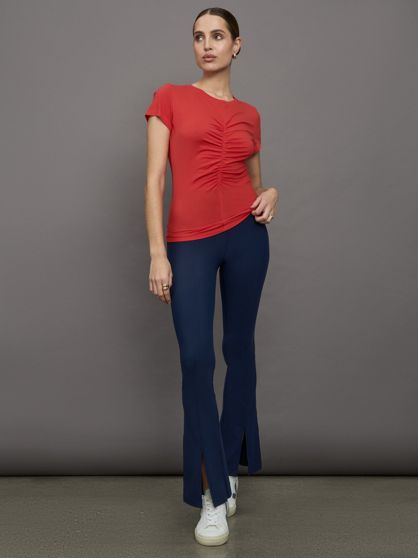 Short Sleeve Ruched Front Tee | Bittersweet