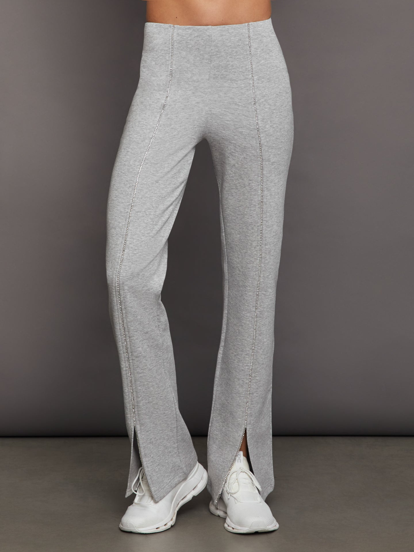 Carbon38 | Rhinestone Front Slit Sweatpant | Heather Grey