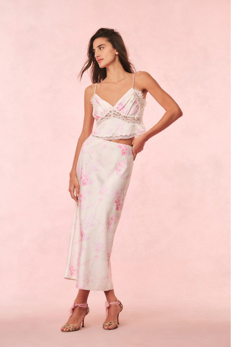 Castle Satin Floral Maxi Skirt | Vanilla Sorbet