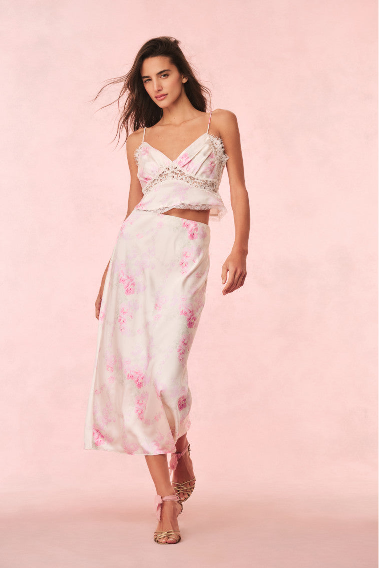 Castle Satin Floral Maxi Skirt | Vanilla Sorbet