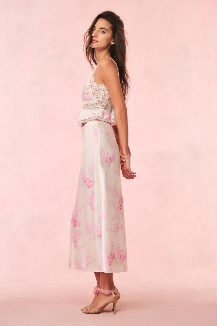 Castle Satin Floral Maxi Skirt | Vanilla Sorbet