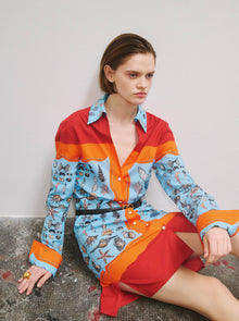 Charisse Printed Shirt Dress | Orange/Blue