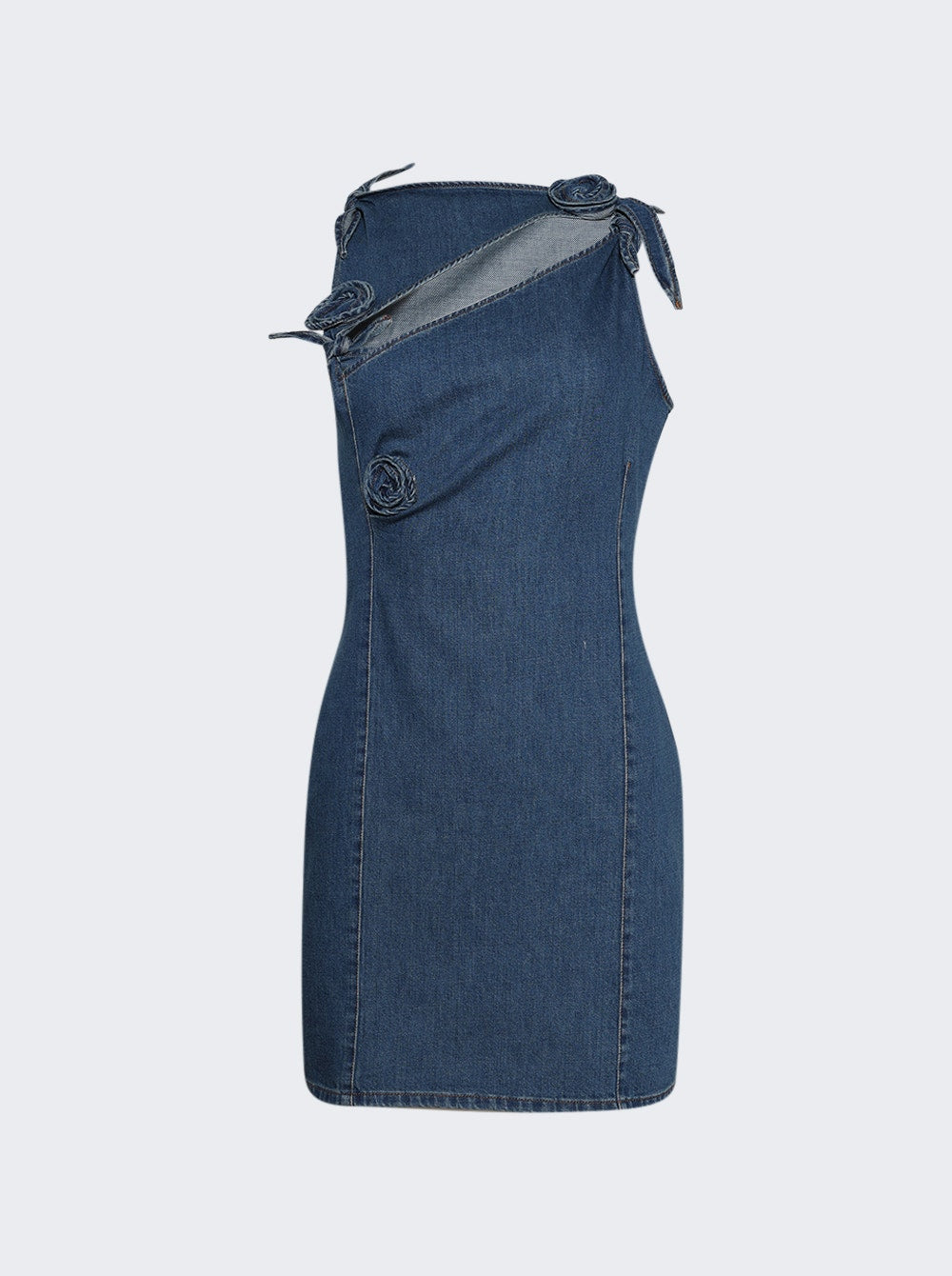 Women | Coperni | Denim Asymmetric Flower Mini Dress | Blue