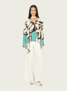Chiara Blouse | Cyan Green Abstract Floral Print
