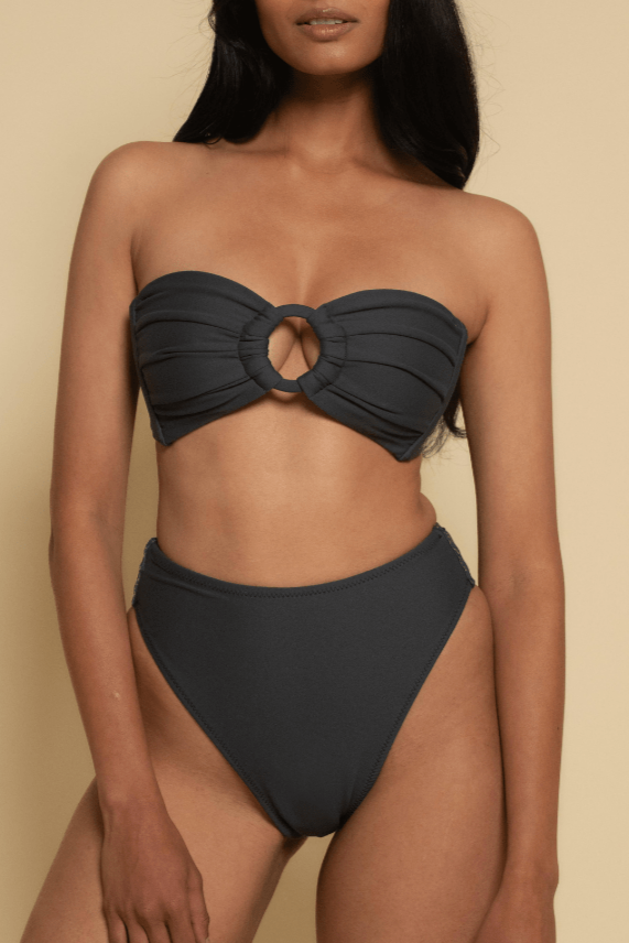 Tori Ties Bandeau Bikini Top | Charcoal