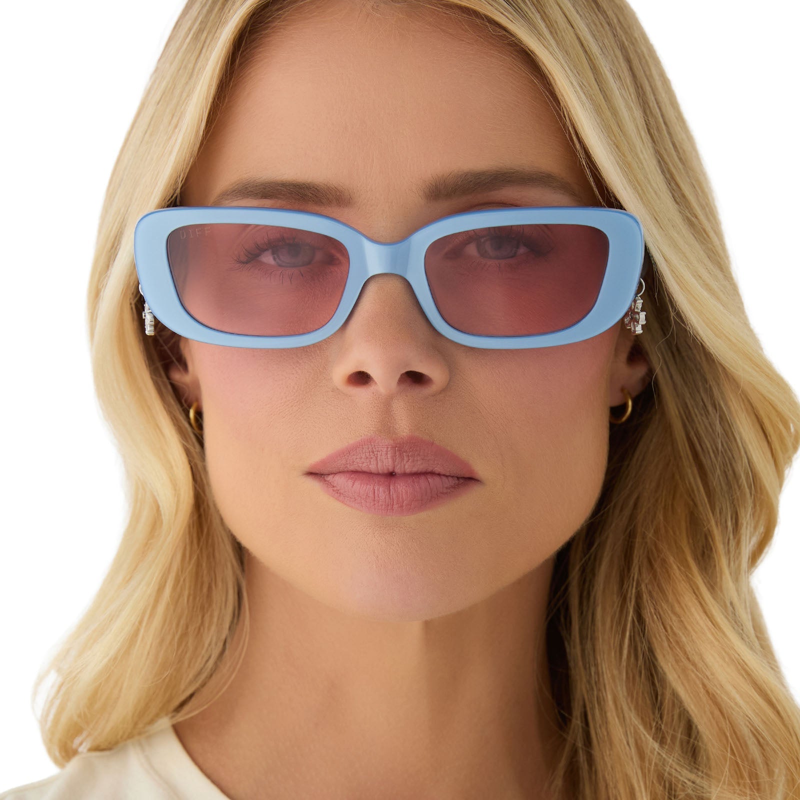 Womens | Cher Sunglasses | Light Blue | Pink Gradient Lenses