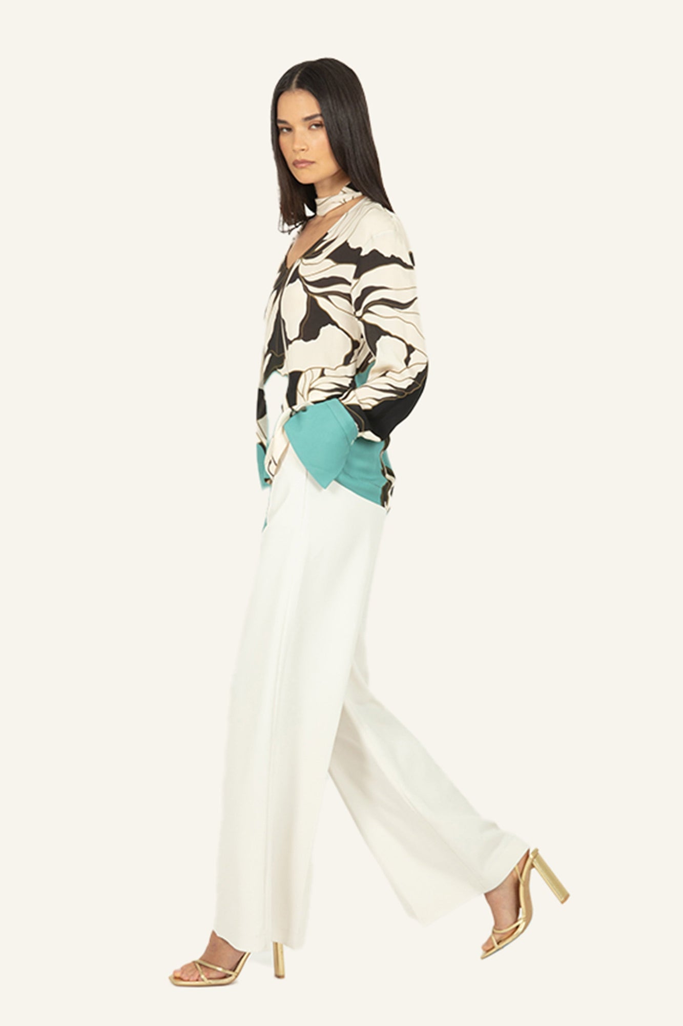 Chiara Blouse | Cyan Green Abstract Floral Print