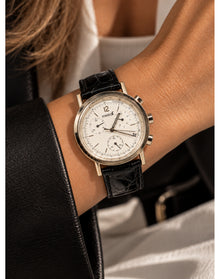 Classic Chronograph Watch Genuine Leather Band Vintage | Crisp Ivory