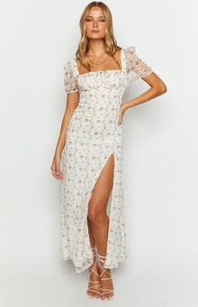 Clydie Floral Cap Sleeve Midi Dress | White