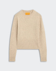 Mid-weight sandstone marled crew neck sweater with ribbed trim, hem, cuffs, and signature GIR branding at back neck