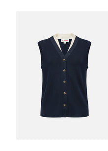 Cotton-Blend Knit Vest | Navy