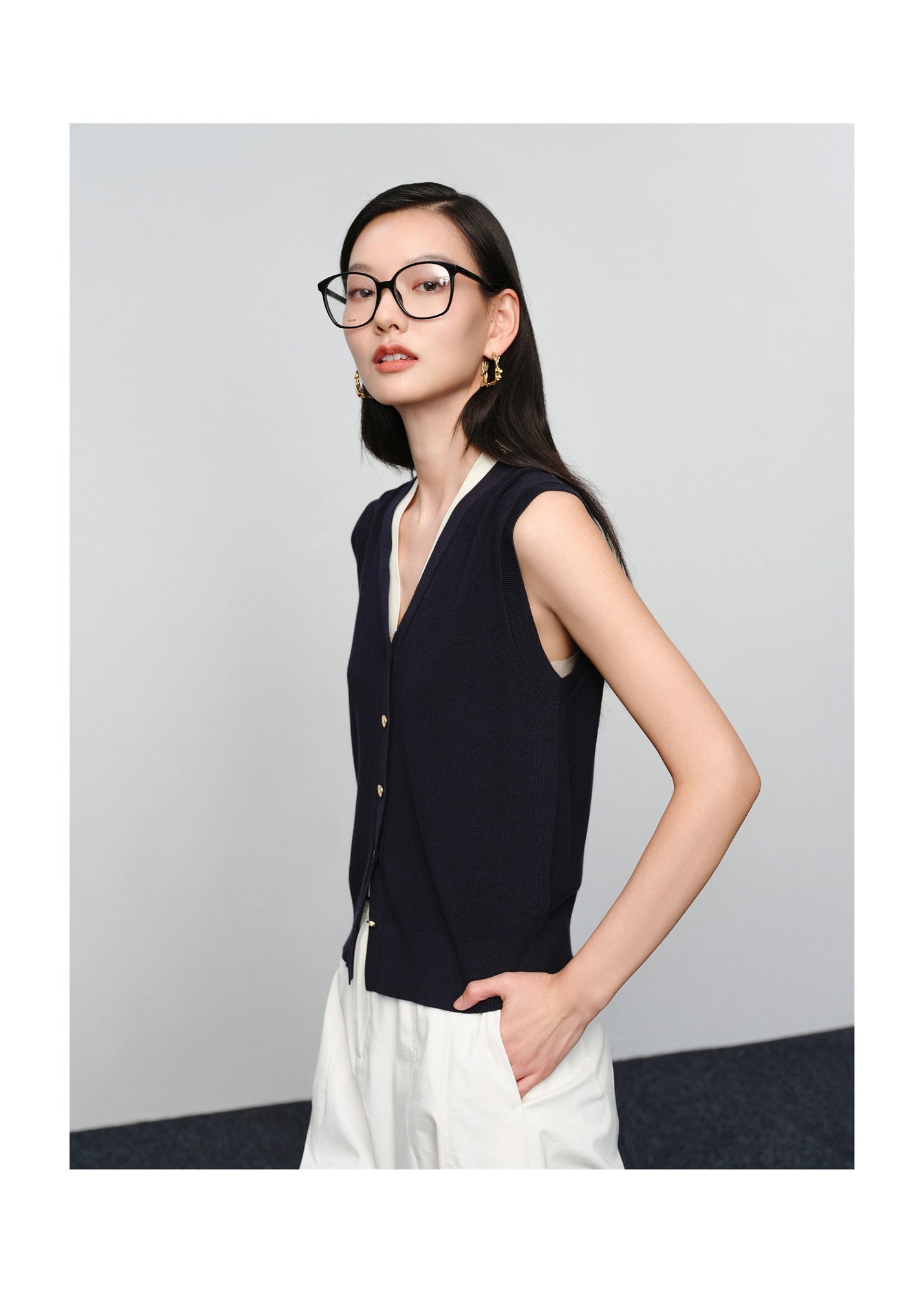 Cotton-Blend Knit Vest | Navy
